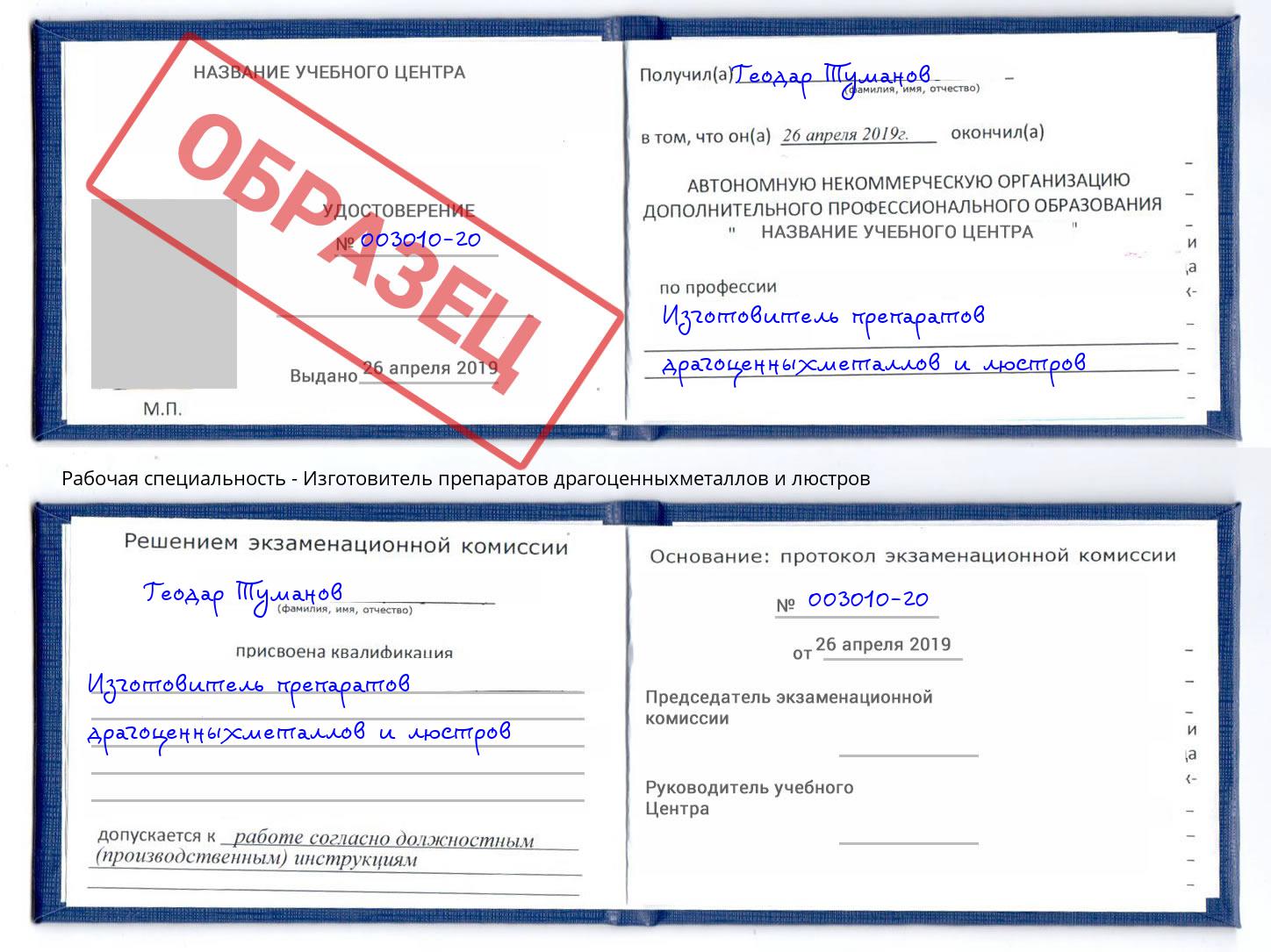 Изготовитель препаратов драгоценныхметаллов и люстров Ухта