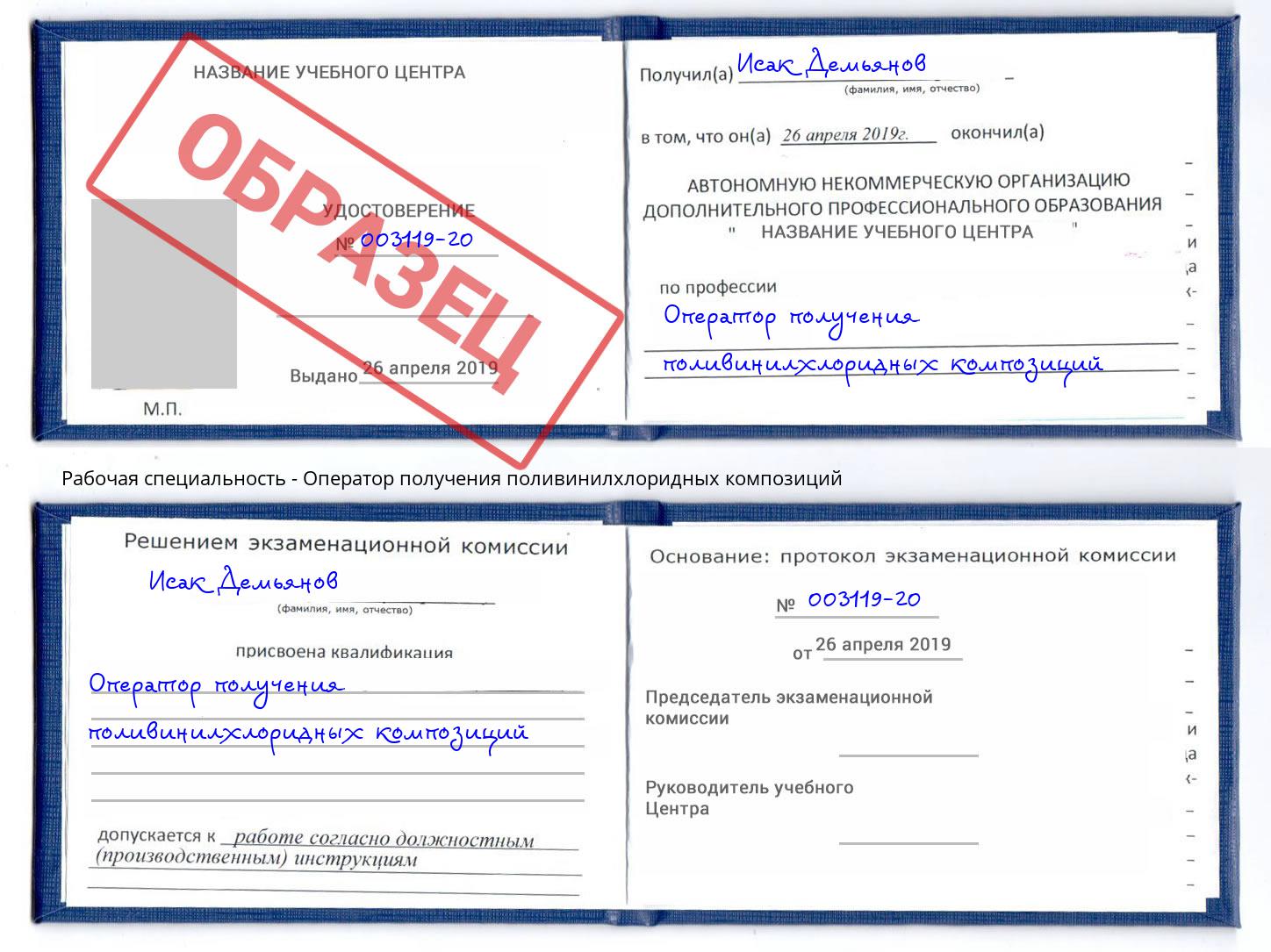 Оператор получения поливинилхлоридных композиций Ухта