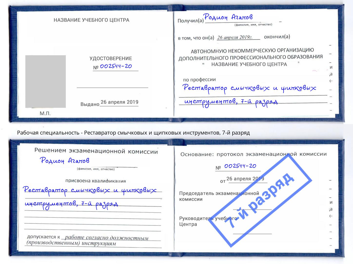 корочка 7-й разряд Реставратор смычковых и щипковых инструментов Ухта