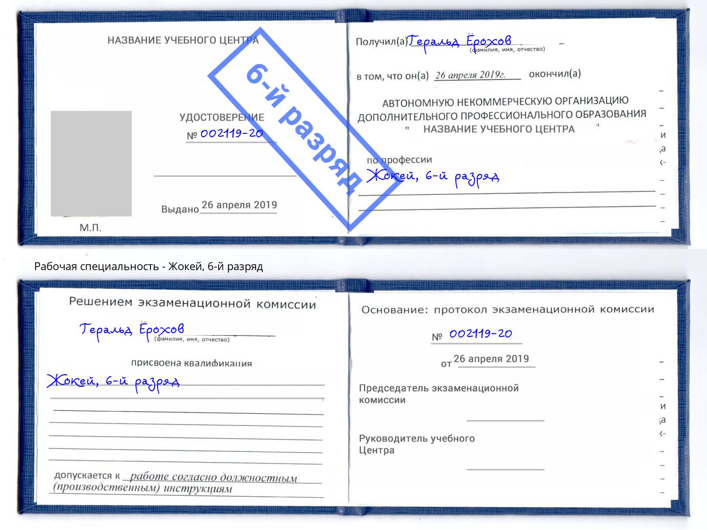 корочка 6-й разряд Жокей Ухта