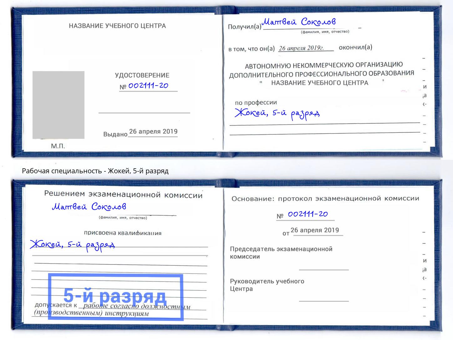 корочка 5-й разряд Жокей Ухта