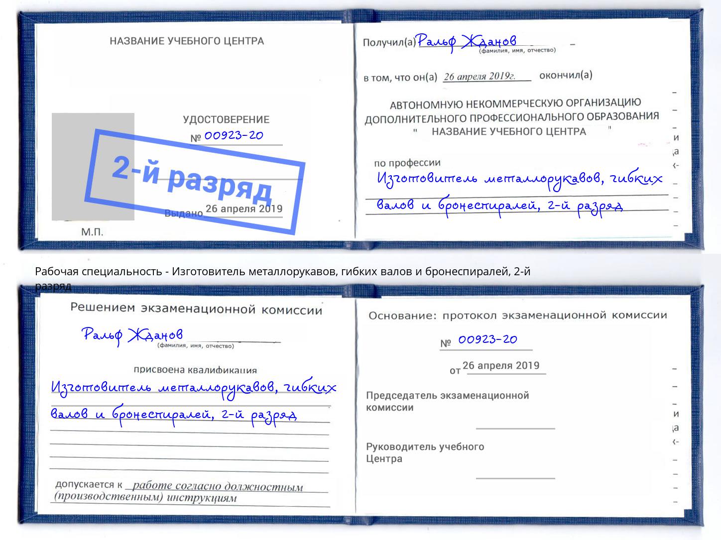 корочка 2-й разряд Изготовитель металлорукавов, гибких валов и бронеспиралей Ухта